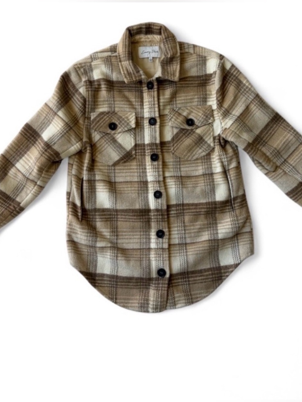 Emory Park Plaid Button-Front Shirt Jacket in Cream & Brown